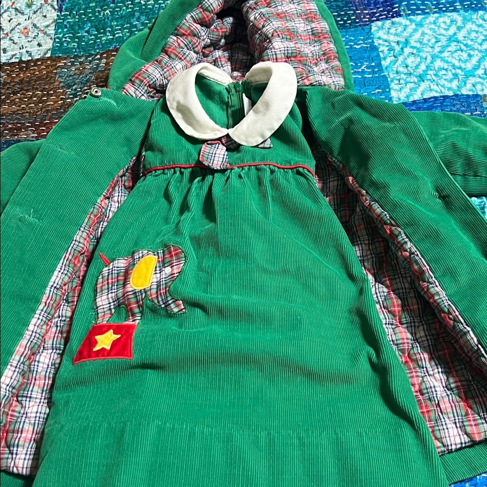 FISCHEL for NEIMAN-MARCUS Green Corduroy Dress AND Coat. Size 4T. Vintage